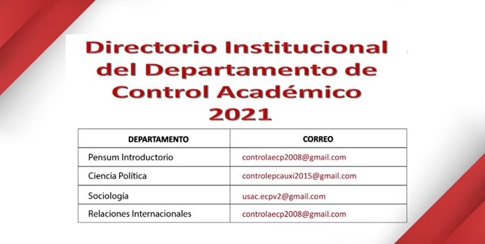 Directorio Institucional del Departamento de Control Académico – 2021